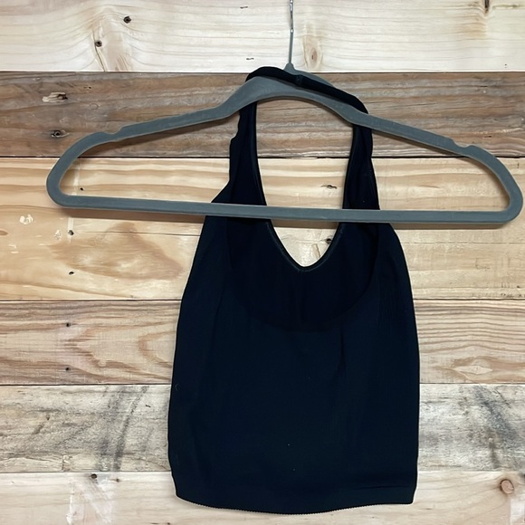 Out From Under size Small Petite Black Sleeveless Halter V-neck Ribbed Crop Top - Picture 4 of 7